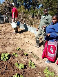 Team doing gardening for an 84 year old woman in Mplonjeni in 2021